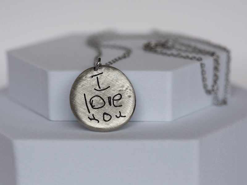 Personalized Handwriting Pewter Pendant Necklace